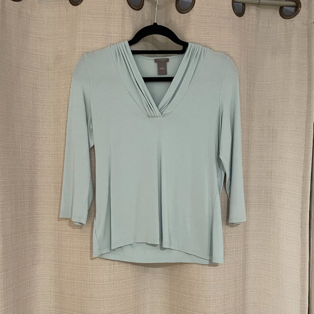 Ann Taylor Soft/Breezy Sea Glass Pastel Chemise with Ruched V-Neck Accent